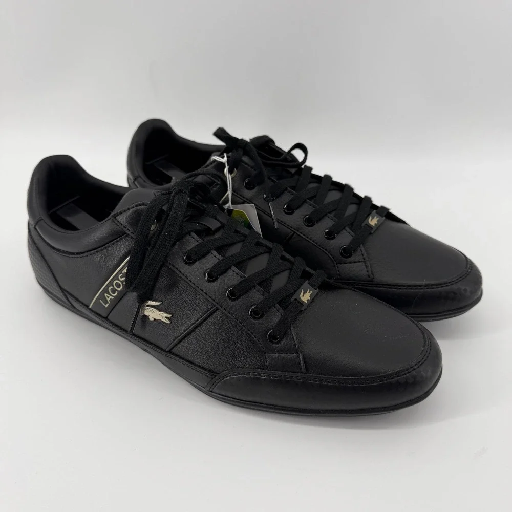 Lacoste Sneakers Mens 11.5 Black Chaymon 0721 3 CMA Leather Low Top Gold Logo
